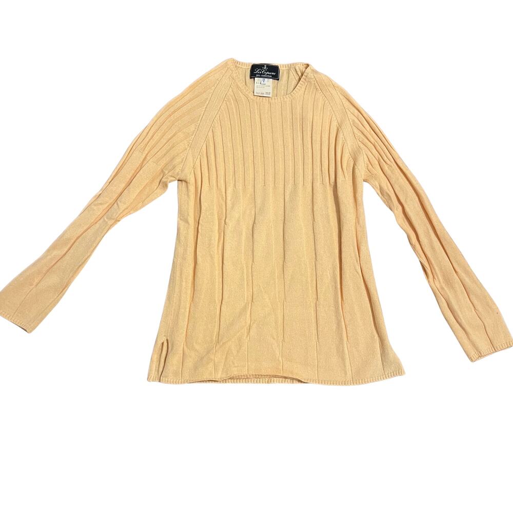 Les Copains Cashmere Silk Ribbed Sweater Peach Crewneck Size 38 Luxury